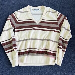 Vintage Chemise By Kennington Sweater Mens Small Cream Stripe V Neck Retro 70s